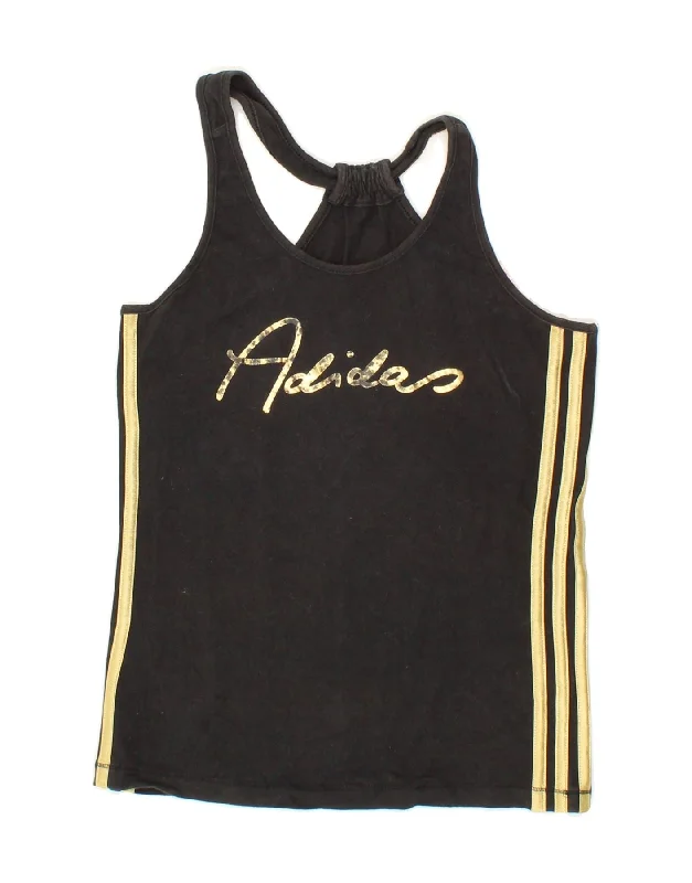 ADIDAS Girls Graphic Vest Top 11-12 Years Black Cotton