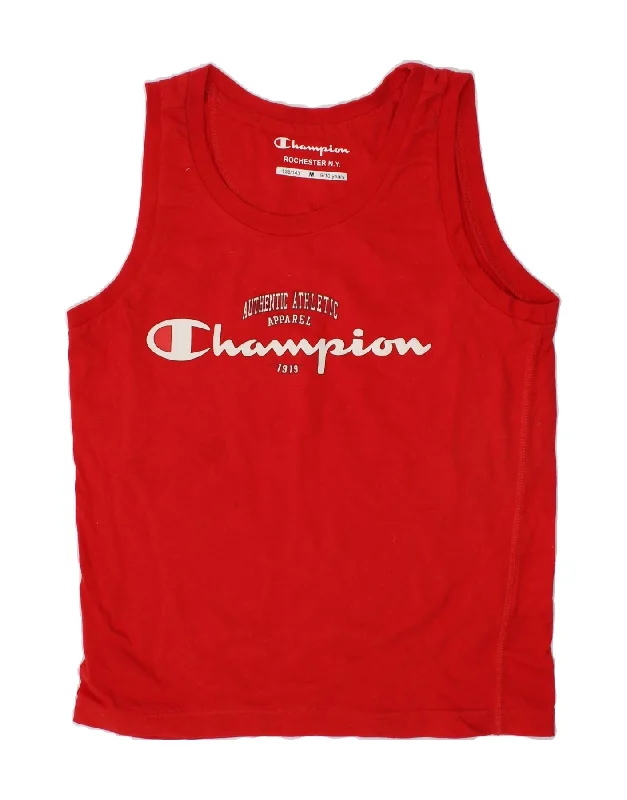 CHAMPION Boys Graphic Vest Top 9-10 Years Medium  Red Cotton