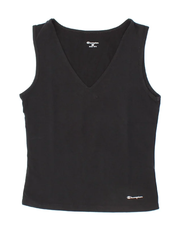 CHAMPION Girls Vest Top 11-12 Years Large  Black Cotton