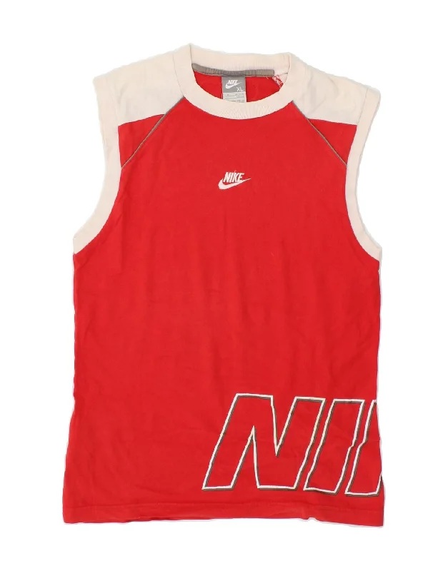 NIKE Boys Graphic Vest Top 13-14 Years XL Red Colourblock Cotton