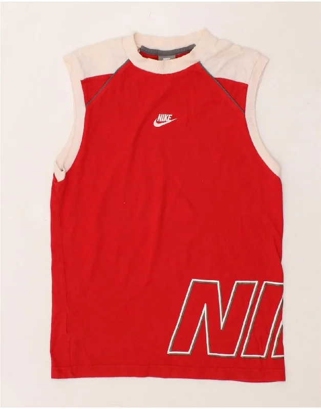 NIKE Boys Graphic Vest Top 13-14 Years XL Red Colourblock Cotton