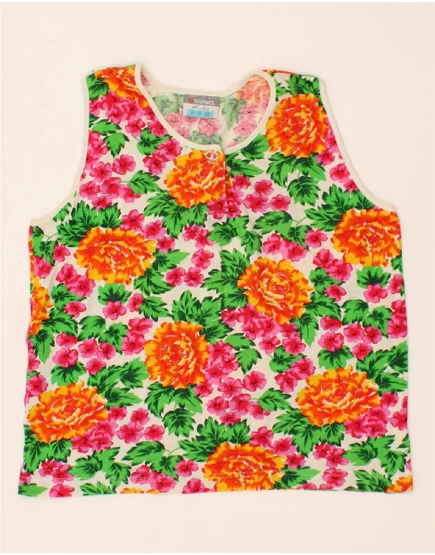 STEFANEL Girls Vest Top 11-12 Years Multicoloured Floral Cotton