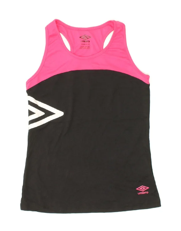 UMBRO Girls Graphic Vest Top 10-11 Years Large Black Colourblock Polyester