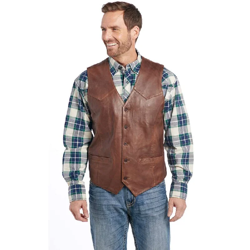 Cripple Creek Mens Vintage Brown Button Lamb Vest - ML3064-91