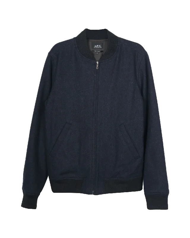 A.P.C Mouliné Lota Bomber Jacket in Navy Wool