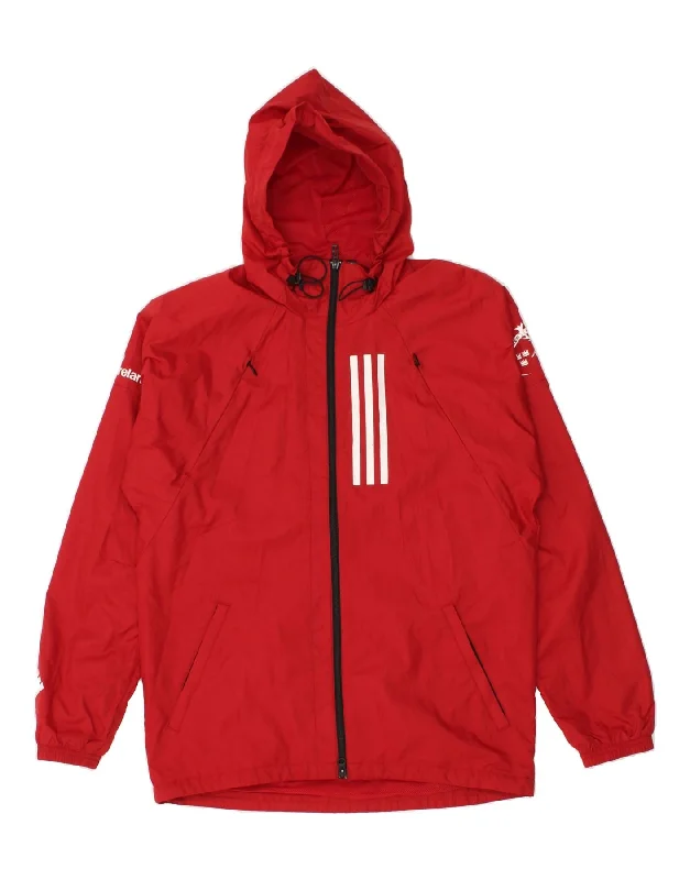 ADIDAS Mens Graphic Hooded Rain Jacket UK 36 Small Red Polyester