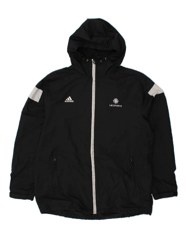 ADIDAS Mens Graphic Hooded Rain Jacket UK 40 Large Black Colourblock