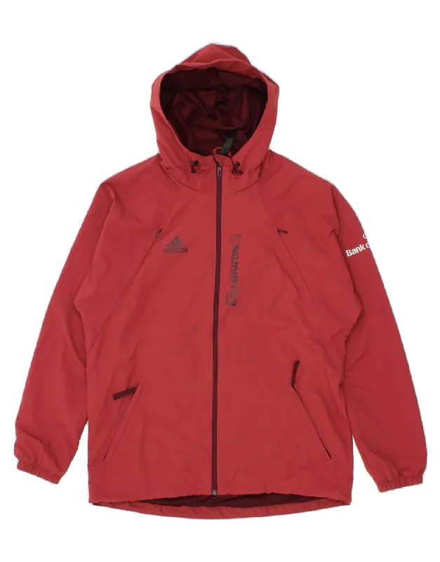 ADIDAS Mens Hooded Rain Jacket UK 38 Medium Red Polyamide