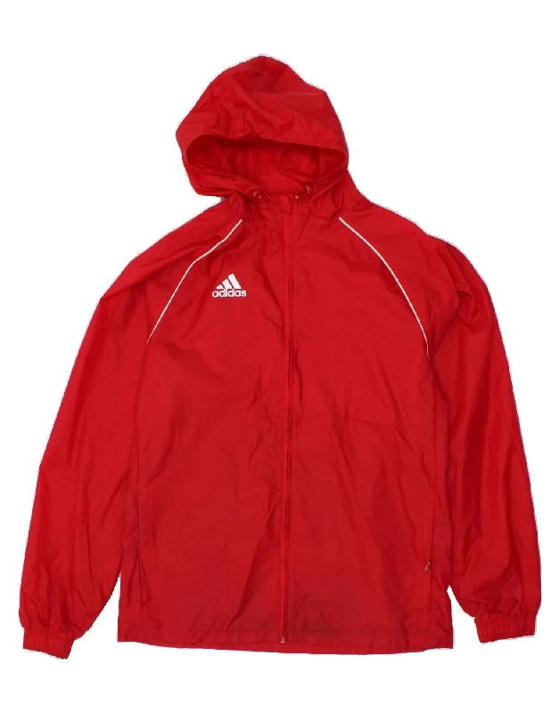 ADIDAS Mens Hooded Rain Jacket UK 38 Medium Red Polyamide