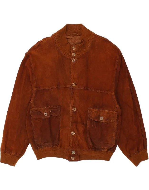 ALAN GORDON Mens Suede Bomber Jacket IT 56 3XL Brown Leather