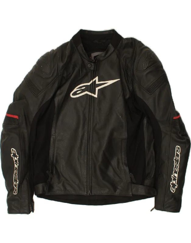 ALPINESTARS Mens Graphic Moto Racer Leather Jacket EU 56 3XL Black Leather