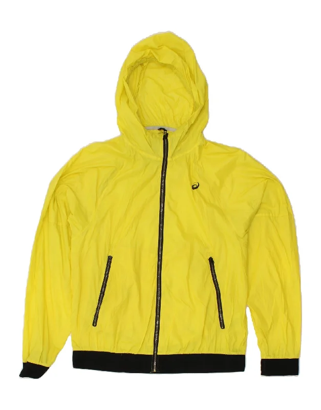 ASICS Mens Hooded Rain Jacket UK 38 Medium Yellow Nylon