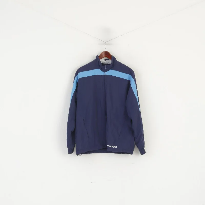 Diadora Men L Jacket Navy Vintage Lightweight Activewear Full Zip Training