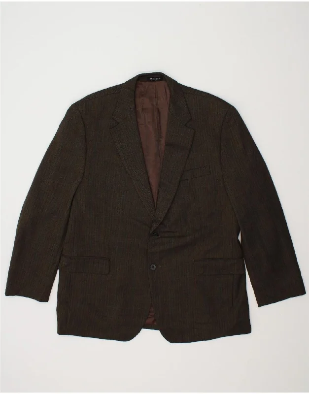 IZOD Mens 2 Button Blazer Jacket UK 44 2XL Khaki Herringbone Virgin Wool