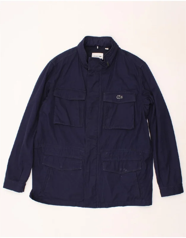 LACOSTE Mens Utility Jacket UK 46 3XL Navy Blue Cotton