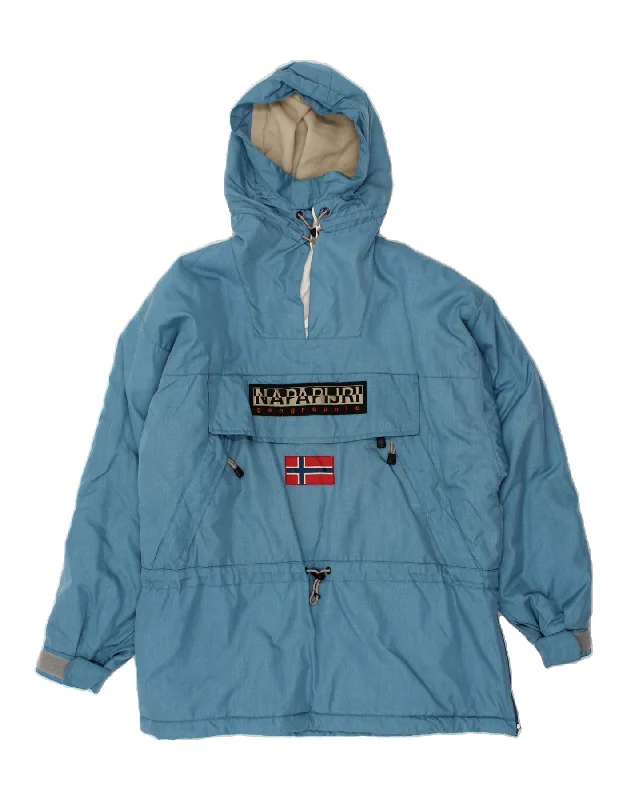 NAPAPIJRI Mens Hooded Graphic Anorak Jacket UK 40 Large Blue Polyamide