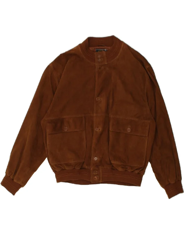 PAUL & SHARK Mens Bomber Suede Jacket 3XL Brown Suede