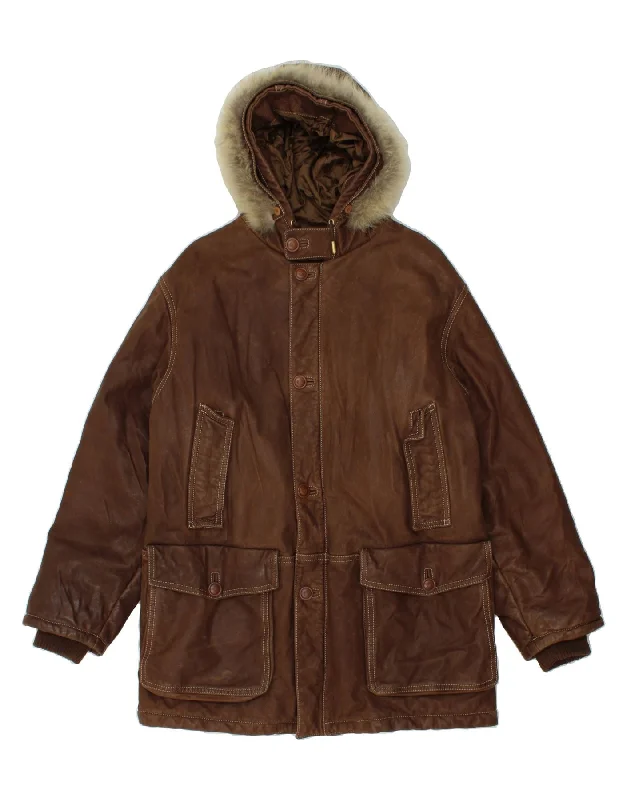 POLLINI Mens Hooded Parka Jacket IT 50 Large Brown