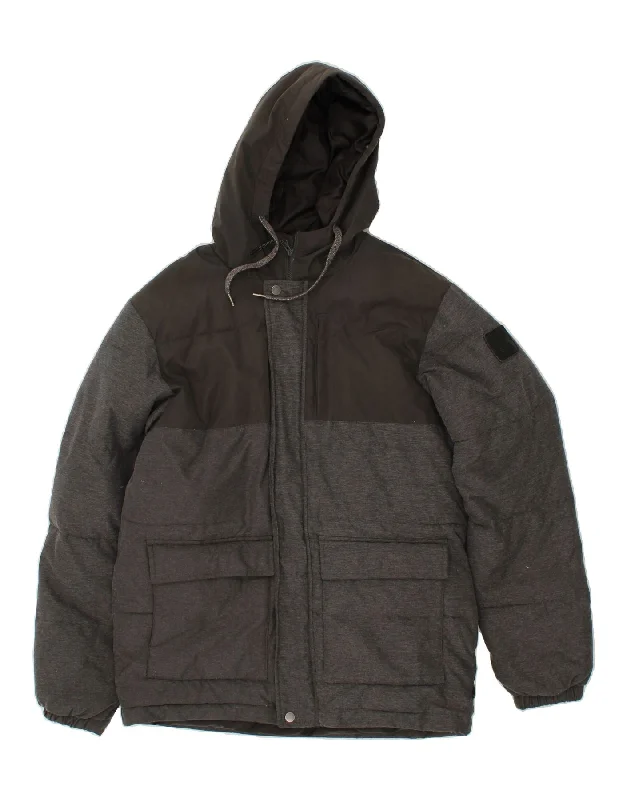 QUIKSILVER Mens Hooded Padded Jacket UK 38 Medium Grey Colourblock Nylon