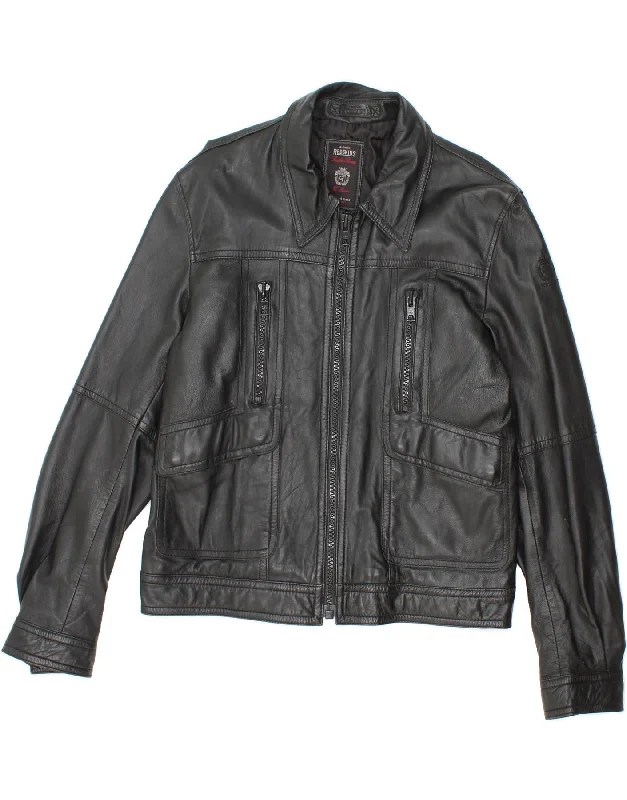 REDSKINS Mens Bomber Leather Jacket UK 44 2XL Black Leather