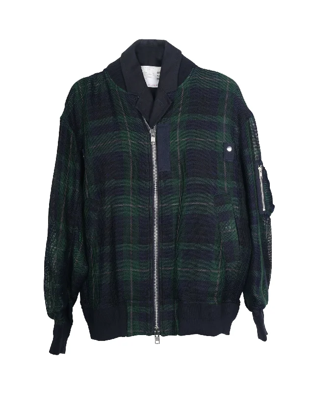 Sacai Checked Bomber Jacket in Multicolor Rayon