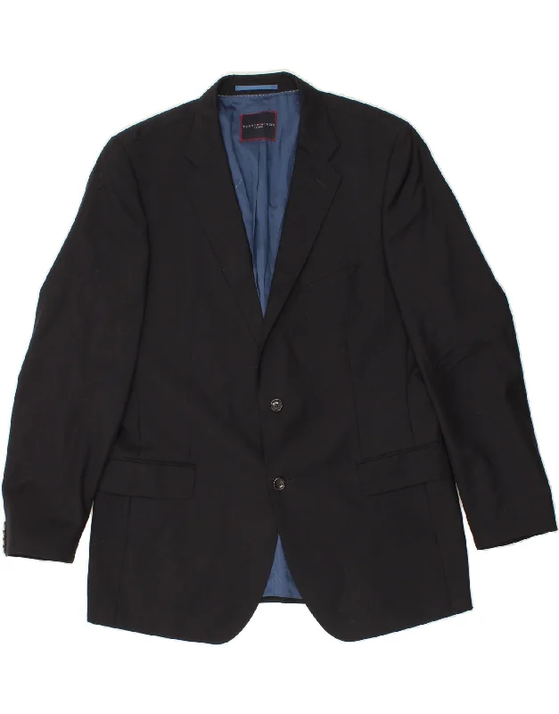 TOMMY HILFIGER Mens 2 Button Blazer Jacket IT 56 3XL Black Wool