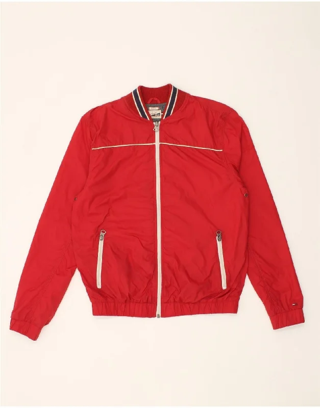 TOMMY HILFIGER Mens Bomber Jacket UK 38 Medium Red Nylon