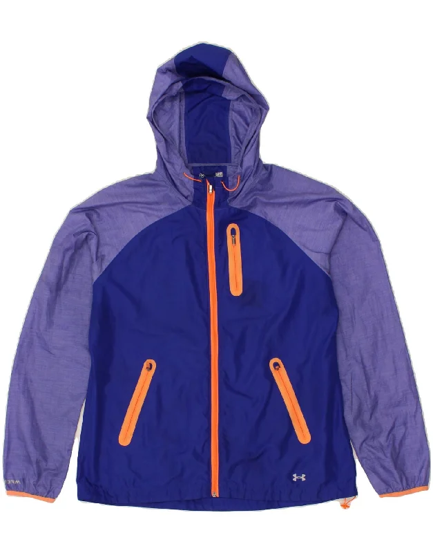 UNDER ARMOUR Mens Hooded Rain Jacket UK 40 Large Blue Colourblock