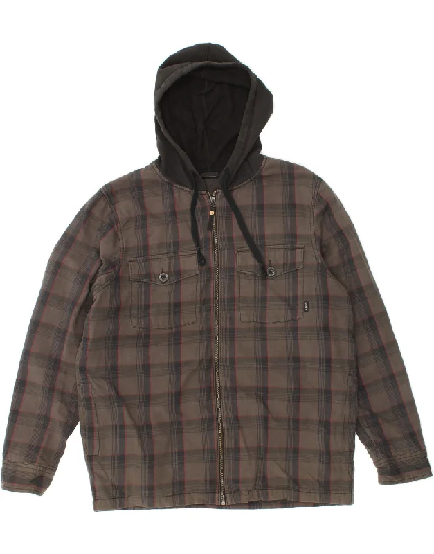 VANS Mens Hooded Utility Jacket UK 40 Large Grey Check Cotton