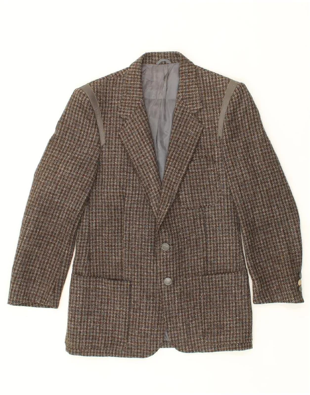 VINTAGE Mens 2 Button Blazer Jacket UK 36 Small Brown Houndstooth Wool