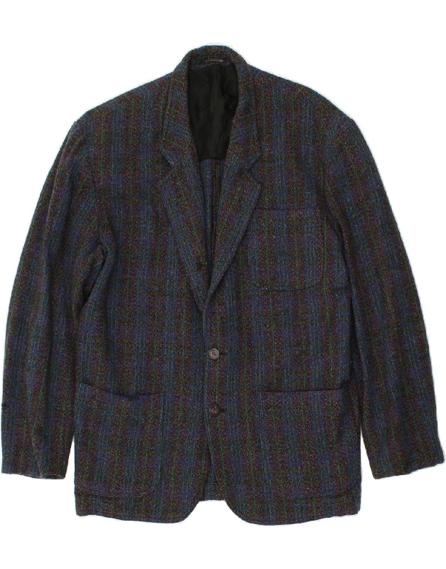 VINTAGE Mens 2 Button Blazer Jacket UK 38 Medium Navy Blue Check