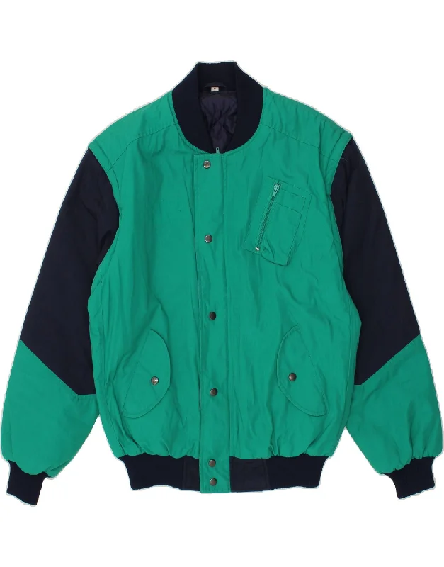 VINTAGE Mens Bomber Jacket UK 42 XL Green Colourblock Polyester