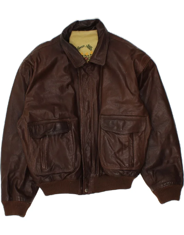 VINTAGE Mens Leather Jacket IT 50 Large Brown Leather