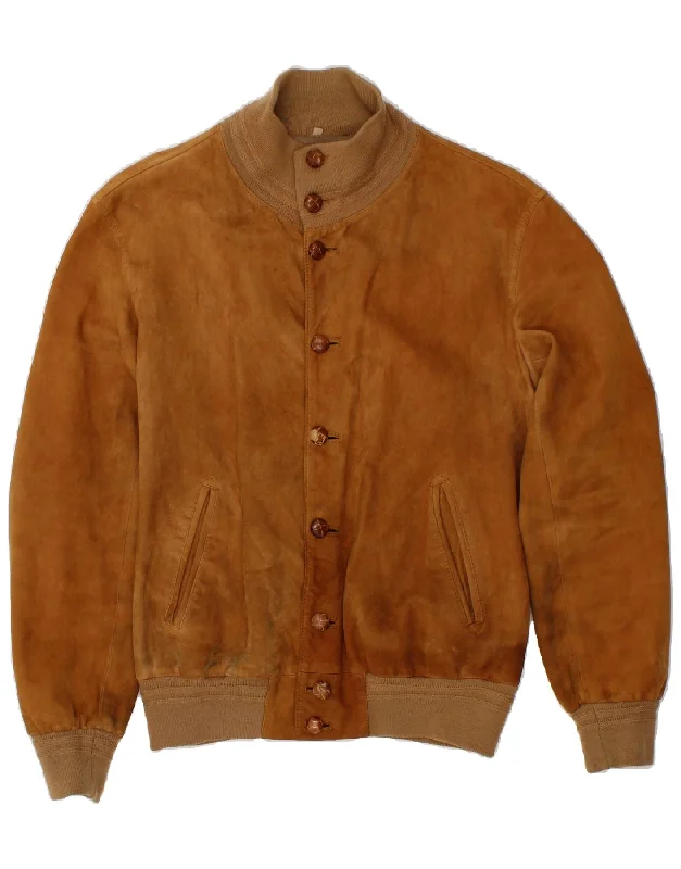 VINTAGE Mens Suede Bomber Jacket IT 50 Large Brown