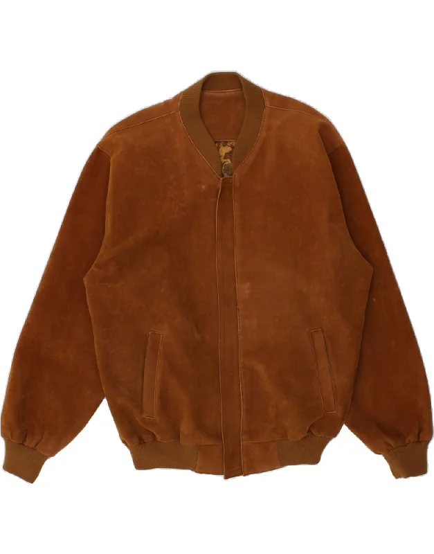 VINTAGE Mens Suede Bomber Jacket UK 40 Large Brown