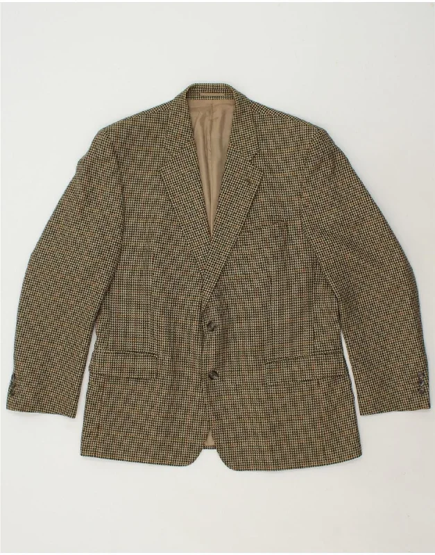 WELLINGTON Mens 2 Button Blazer Jacket UK 40 Large Beige Houndstooth Wool