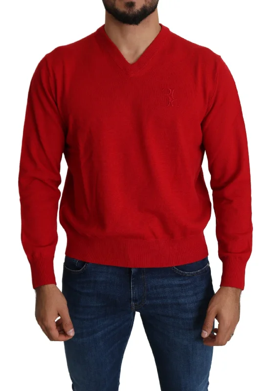 Billionaire Italian Couture  V-neck Wool Sweatshirt Pullover Men's Sweater