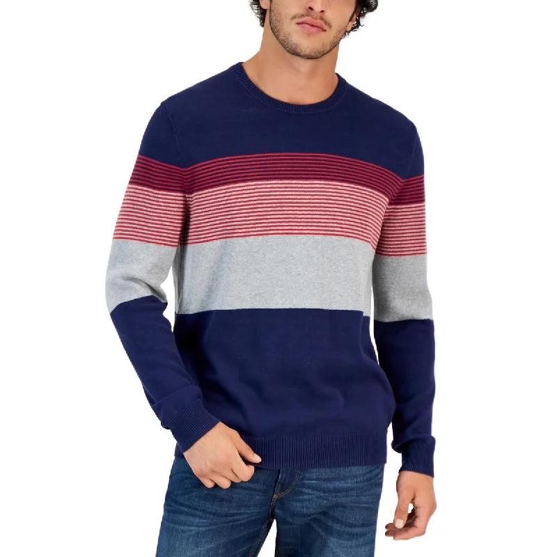 Club Room Mens Cotton Striped Crewneck Sweater