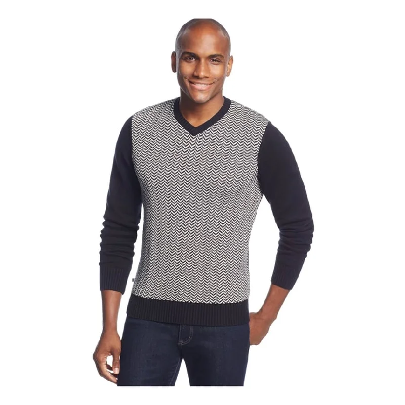 Geoffrey Beene Mens Front Intarsia V Neck Pullover Sweater