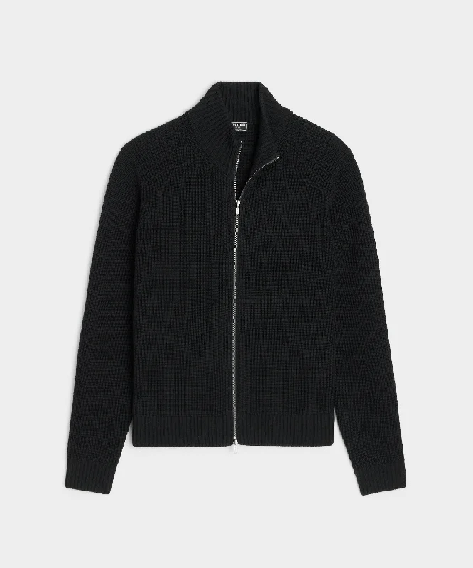 Merino Full-Zip Sweater in Black