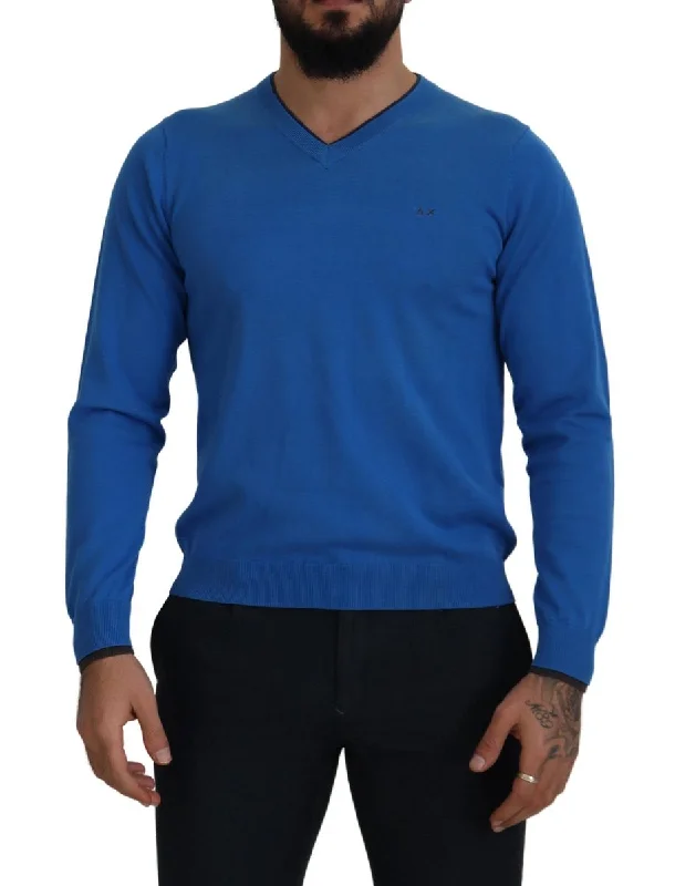 Sun68  Cotton V-Neck Knitted Men Pullover Men's Sweater