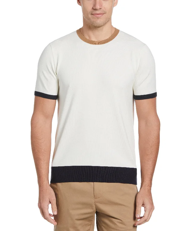 Tech Knit Contrast Ribbed Crew Neck Sweater Tee