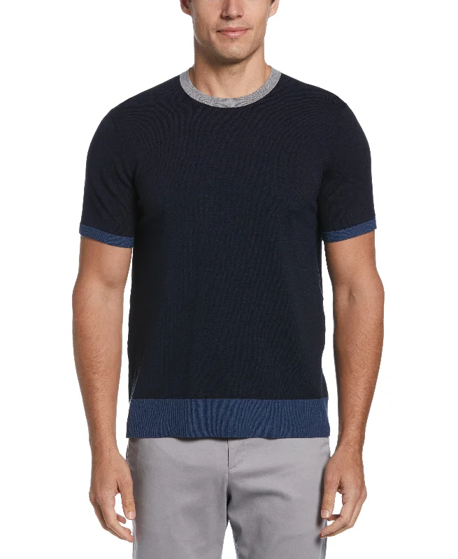 Tech Knit Contrast Ribbed Crew Neck Sweater Tee