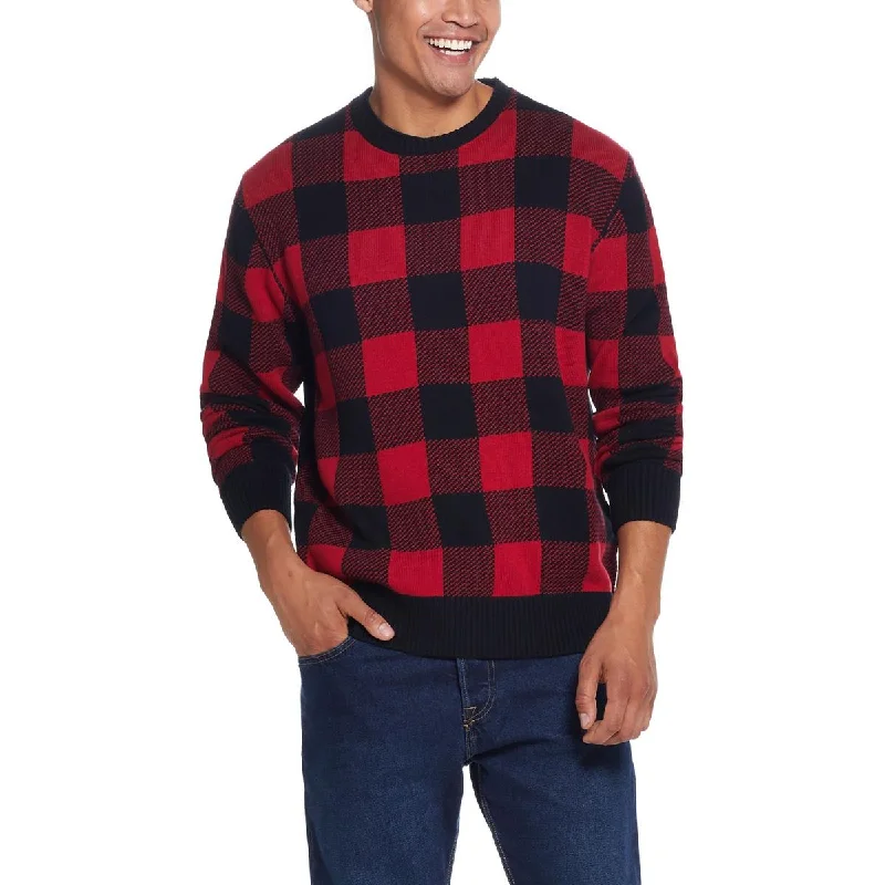 Weatherproof Vintage Mens Plaid Knit Crewneck Sweater